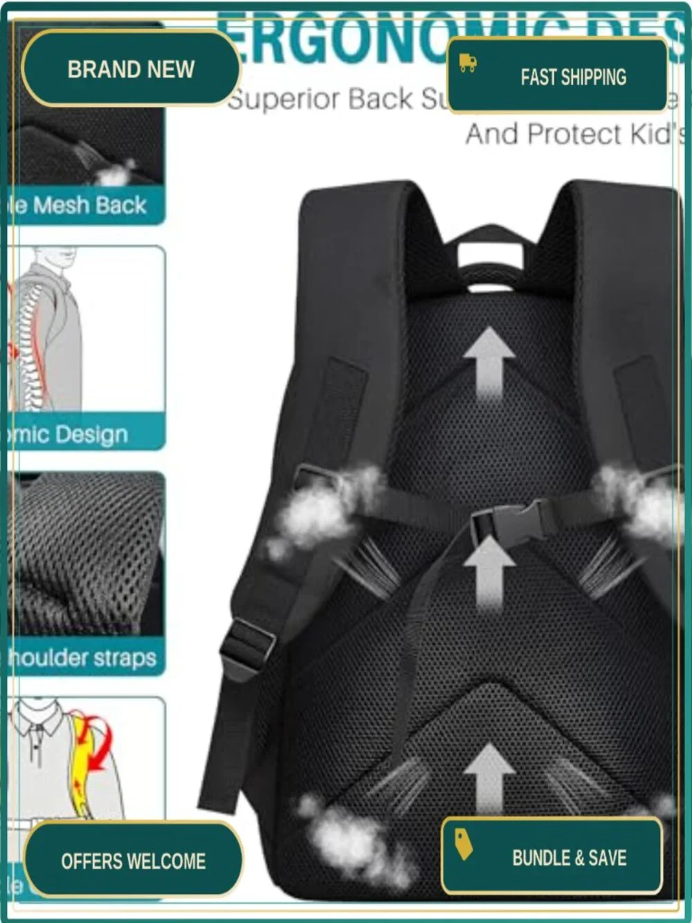 Kids Game Controller Backpack Boys Water Resistant School Bag Ergonomic